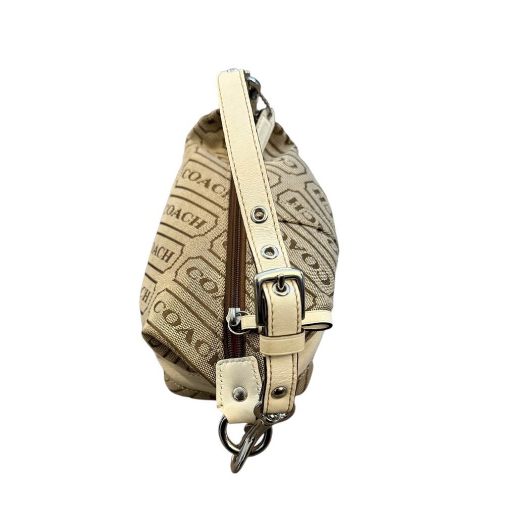 COACH Signature Tan White Demi Mini Pochette Baguette Logo Striped Purse Bag Y2K - Picture 2 of 14